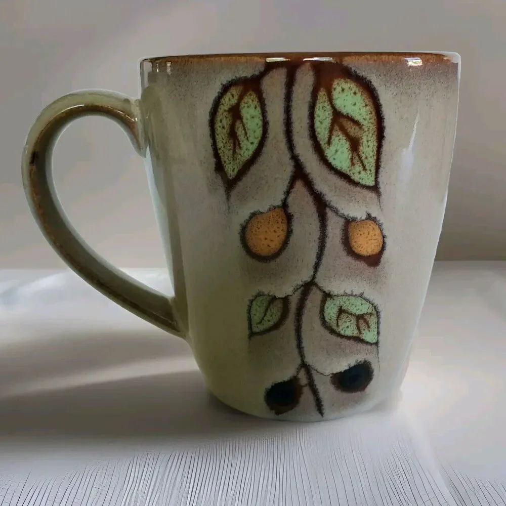 4 Sango Vineyard 4845 Stoneware Pottery Coffee Cup Mugs Berry Vine Earthy Retro